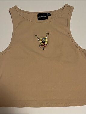 Nickelodeon Beige Ribbed Tank with SpongeBob Embroidered Patch